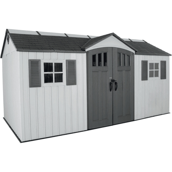 Lifetime 15′ x 8′ Dual Entry Outdoor Storage Shed, Gray