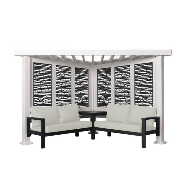 Ridgedale 8 Ft. X 8 Ft. White Steel Modern Cabana Pergola with Conversation Seating in Pumice