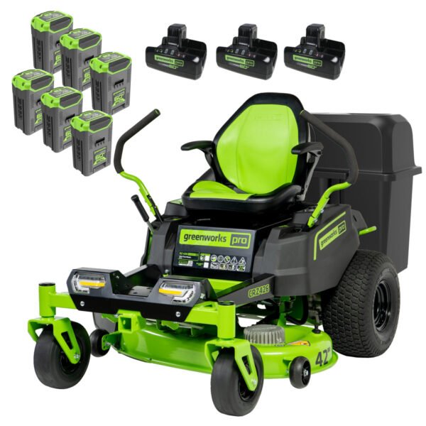 60V 42-Inch Cordless Zero Turn Lawn Mower with (6) 8.0Ah Batteries & (3) Dual-Port Fast Chargers
