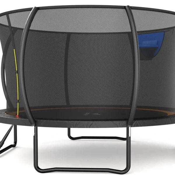 MERACH 14FT Pumpkin Outdoor Trampoline with Safety Enclosure Net, Basketball Hoop & Ladder, Heavy Duty Backyard Trampoline for Kids & Adults