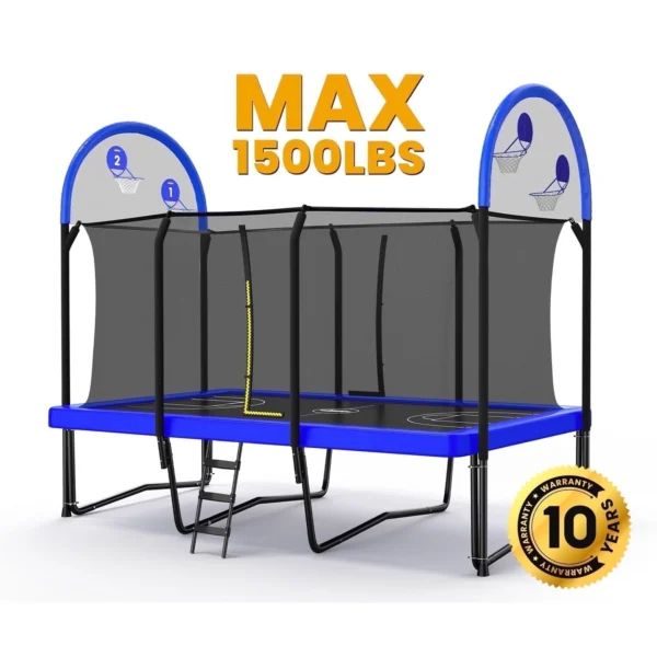 Zupapa 1500LBS Weight Capacity Rectangle Trampoline Basketball Hoop 10x17FT 9X15FT 8X14FT Outdoor Square Gymnastics Trampolines for Kids Adults