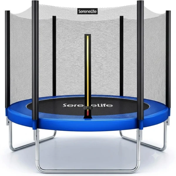 SereneLife 8FT 10FT 12FT 14FT Outdoor Trampoline for Kids – Recreational Backyard Trampoline with Curved Safety Poles and Net Enclosure- ASTM Approval for Kids Adults