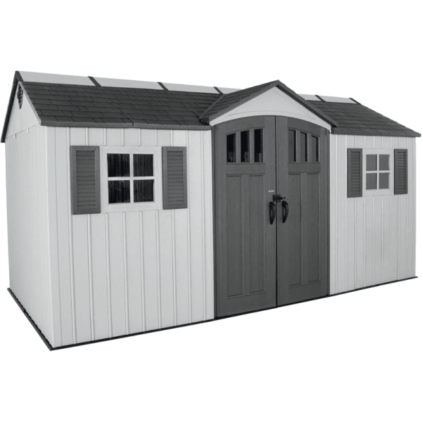 Lifetime 15′ x 8′ Dual Entry Outdoor Storage Shed, Gray